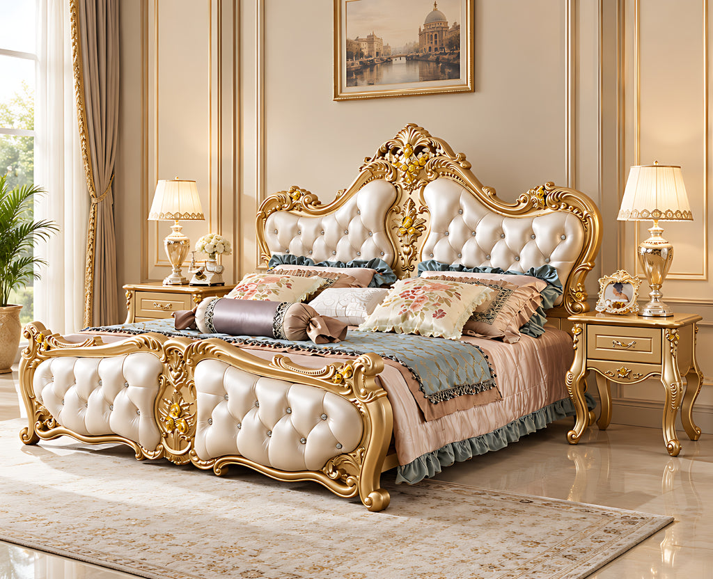 Antique Inspired European Style Leather Bed / Lixra