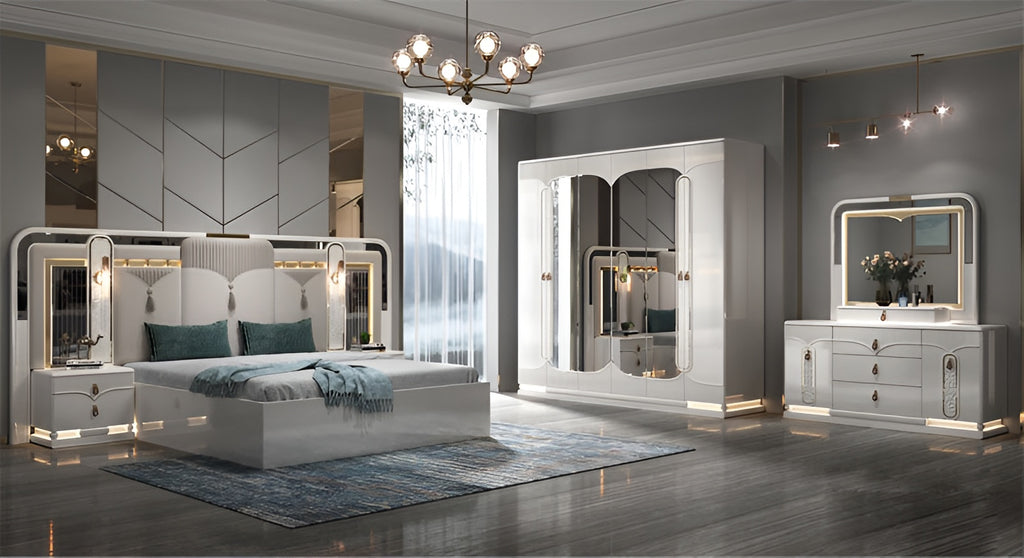 Royal LED Leather Bedroom Set With Dresser / Lixra