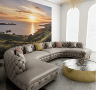 Button Tufted Leather Sectional Sofa / Lixra