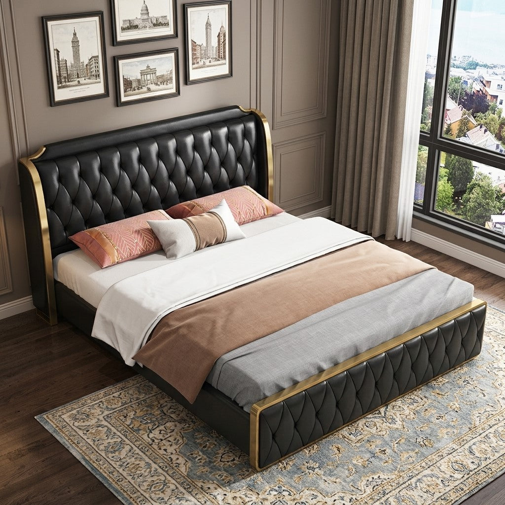 Button Tufted Design Modern Leather Bed / Lixra