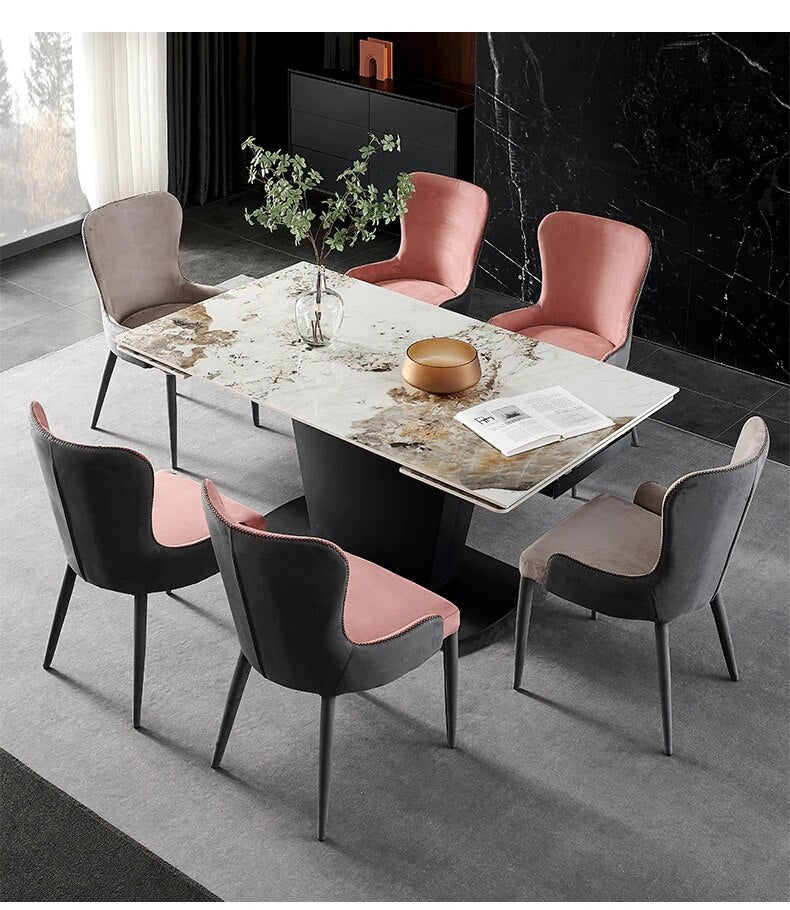 Sleek Metal And Extendable Marble Dining Set / Lixra