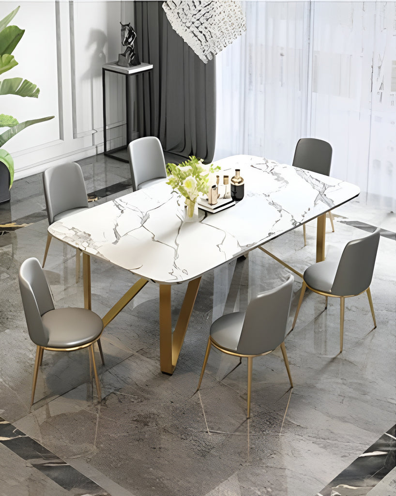 Metallic Light Marble Dining Table Set / Lixra