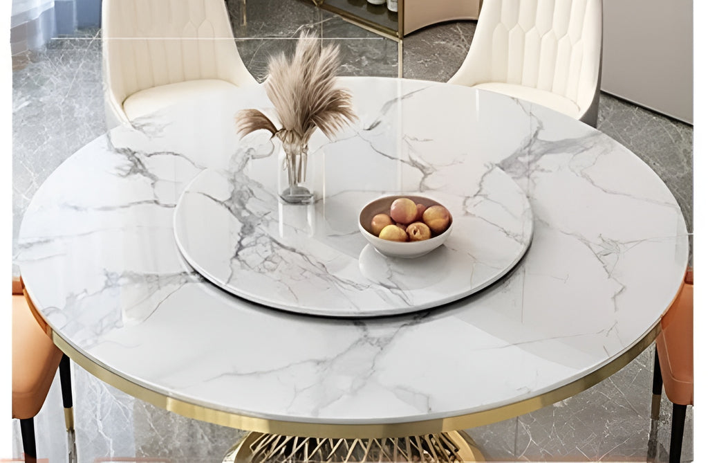 Luxurious Round Marble Dining Table Set