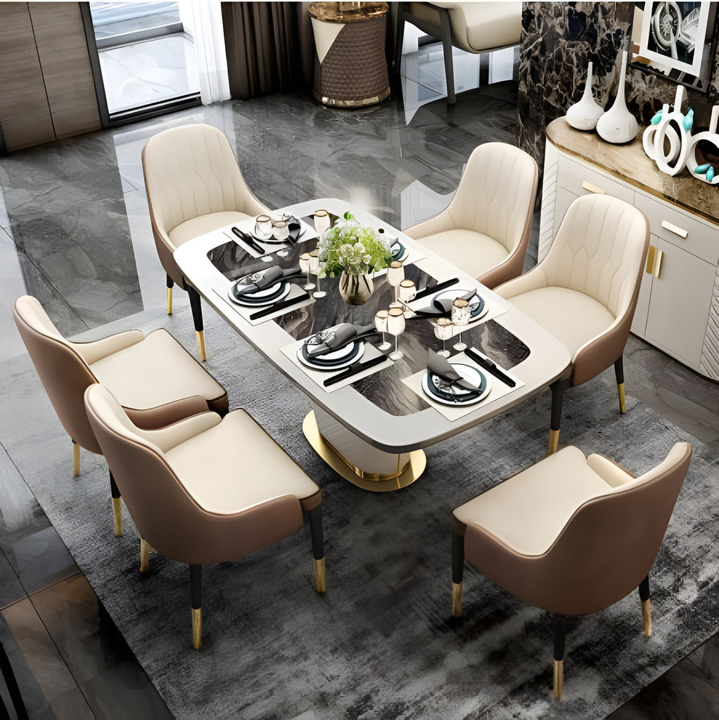 Curved Rectangular Marble Dining Table Set / Lixra