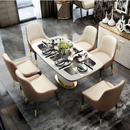 Curved Rectangular Marble Dining Table Set / Lixra