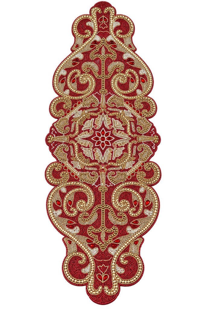 Red Gold Embroidered Table Runner / lixra