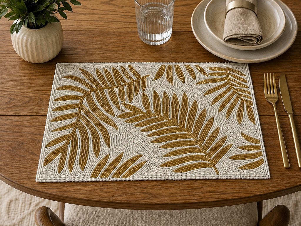 Handcrafted Beaded Leaf Placemat Set Of 2 / Lixra