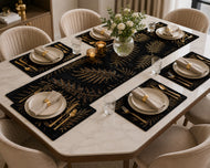 Black & Gold Leaf Table Runner With Placemate / Lixra