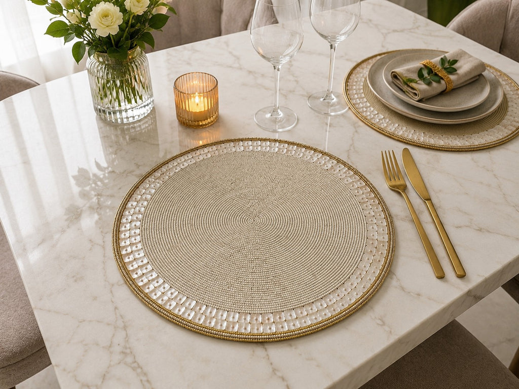 Elegant Ivory Pearl Beaded Placemat Set of 2 / Lixra