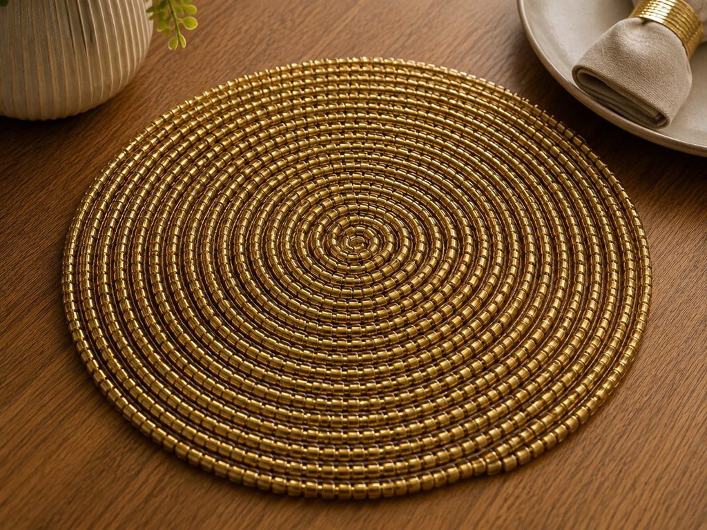 Golden Round Beaded Coaster Set Of 2 / Lixra