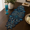 Beaded Navy Blue Table Runner with Intricate Paisley Floral Design / Lixra