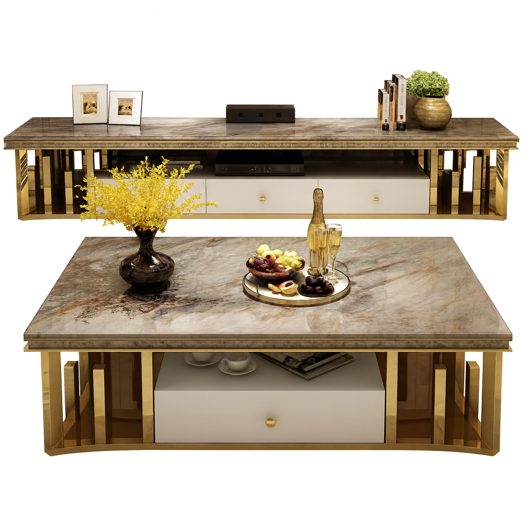 Antique Style Creative Designed Marble Top Coffee Table And TV Stand / Lixra