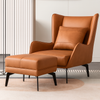 Modern Leather Wingback Accent Chair with Stool