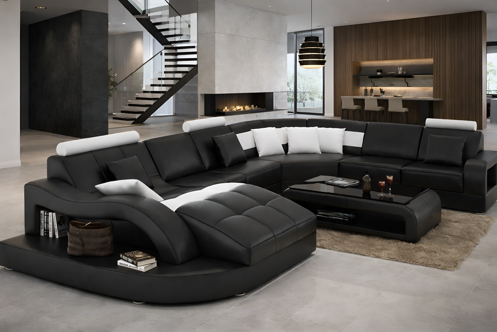 Italian Style Living Room Leather Sectional Sofa / Lixra