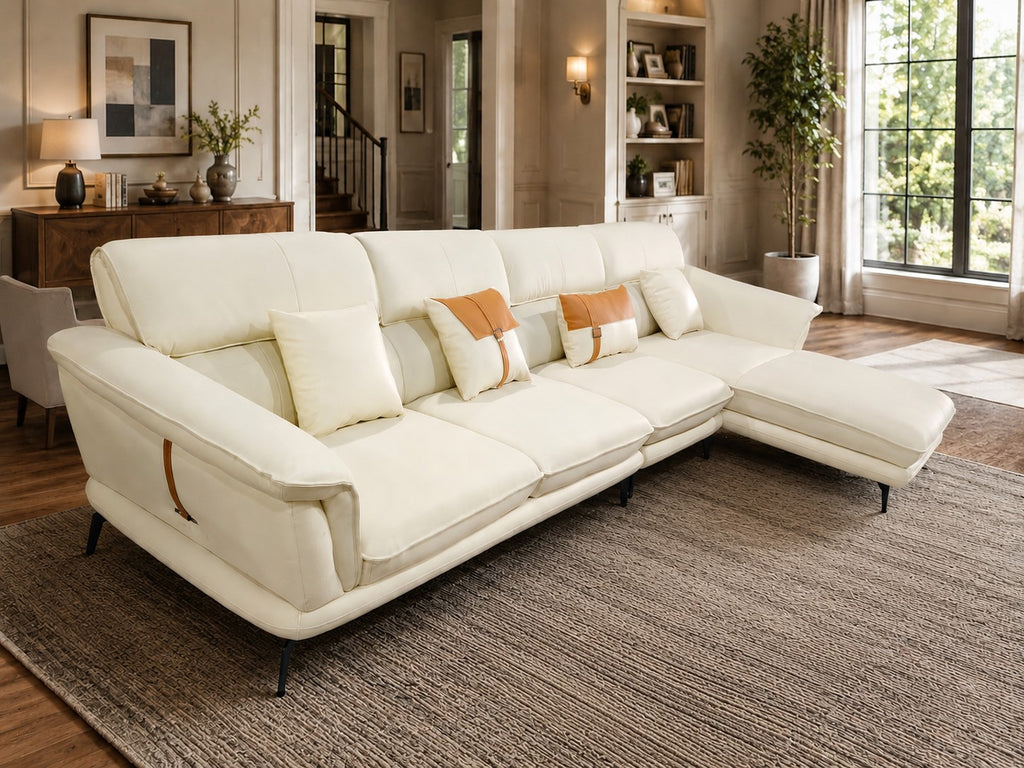 Beige Color Genuine Leather Sectional Sofa / Lixra
