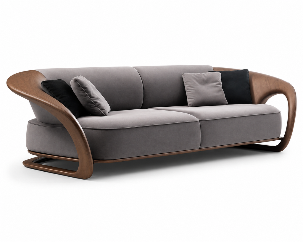 Luxurious Wooden 4-Seater Velvet Fabric Sofa / Lixra