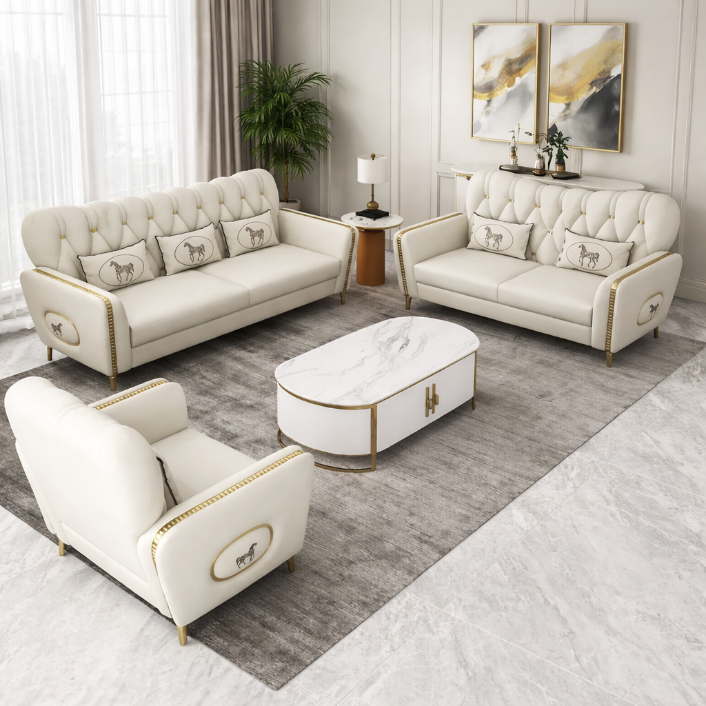 3-Pcs Modern Dazzling Leather Sofa-Set / Lixra