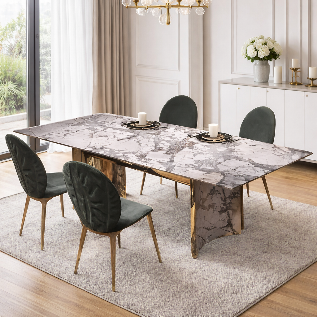 Modern Rectangular Marble-Top Dining Table Set / Lixra