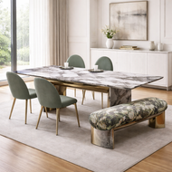 Modern Rectangular Marble-Top Dining Table Set / Lixra
