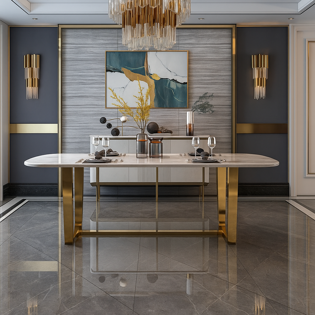 Designer Marble Dining Table with Metal Legs / Lixra