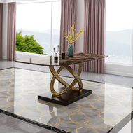 Glossy Rectangular Marble-Top Dining Table / Lixra