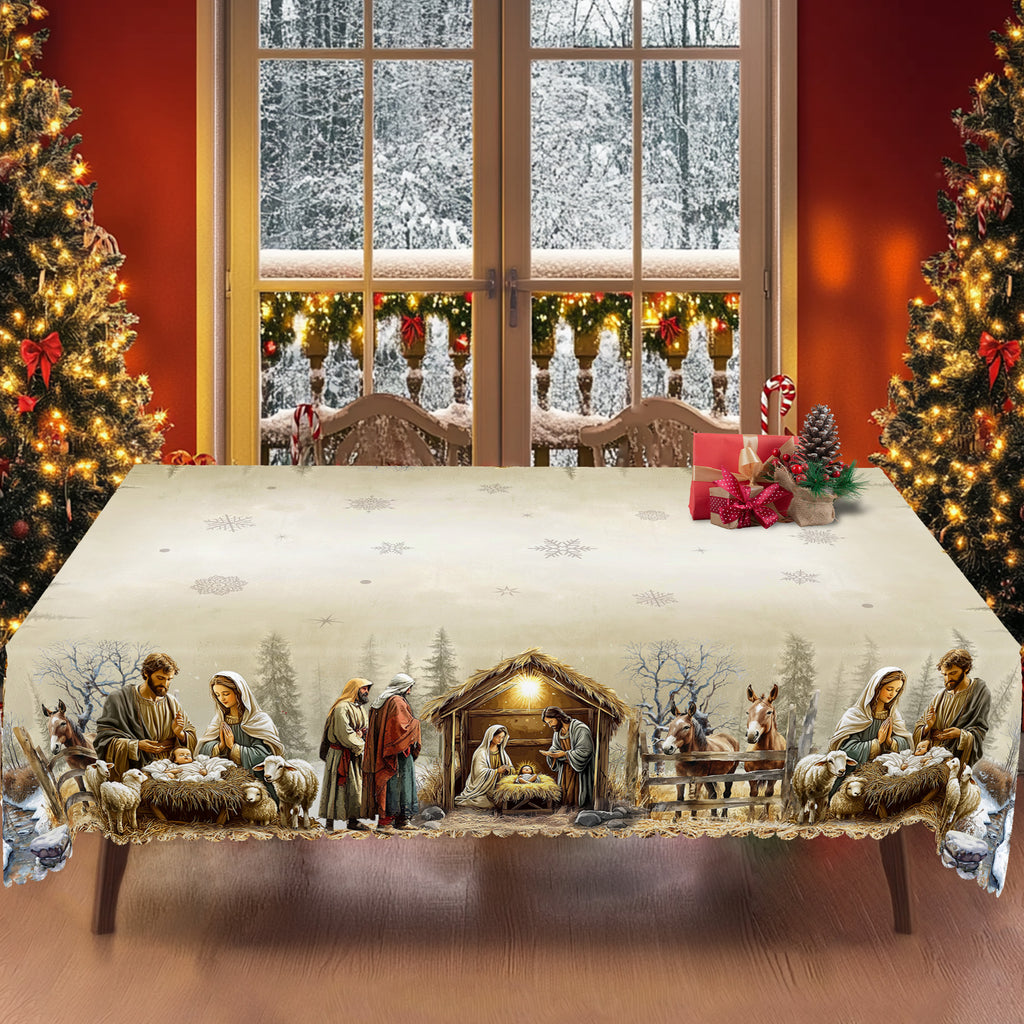 Christmas Festive Theme Polyester Tablecloth For Round & Rectangular Tables / Lixra