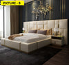 Contemporary Designed Glossy Finish Leather Bed / Lixra