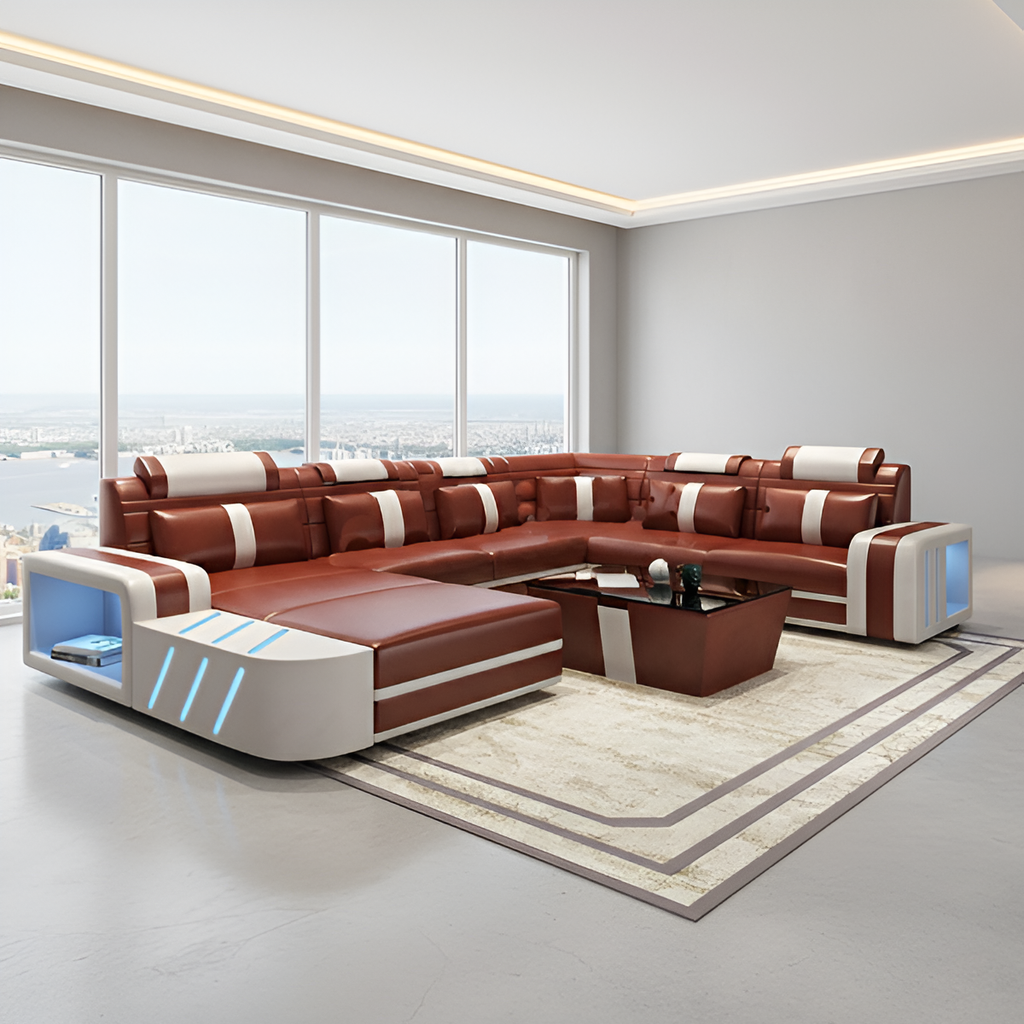 Contemporary Design Leather LED Sectional Sofa / Lixra