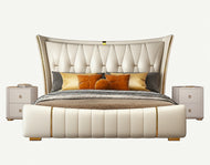 Contemporary Spacious Gold Plated Leather Bed / Lixra