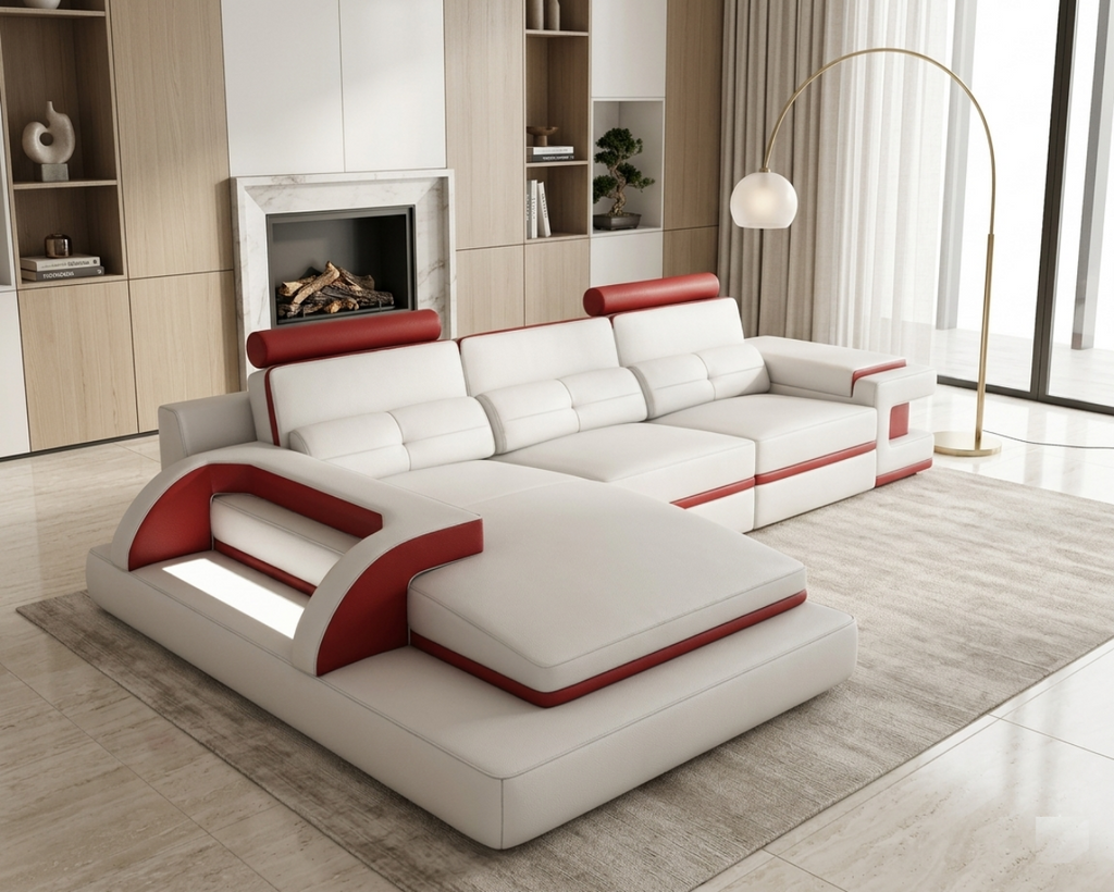 Contemporary Style Palatial Cozy Leather Sectional Sofa / Lixra