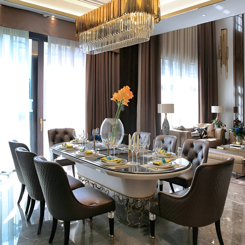 Palatial Marble Ellipse Dining Table Set / Lixra