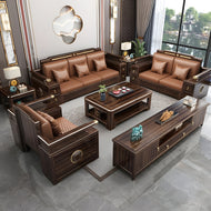 Classic Wooden Leather Sofa 3-2-1 Set / Lixra