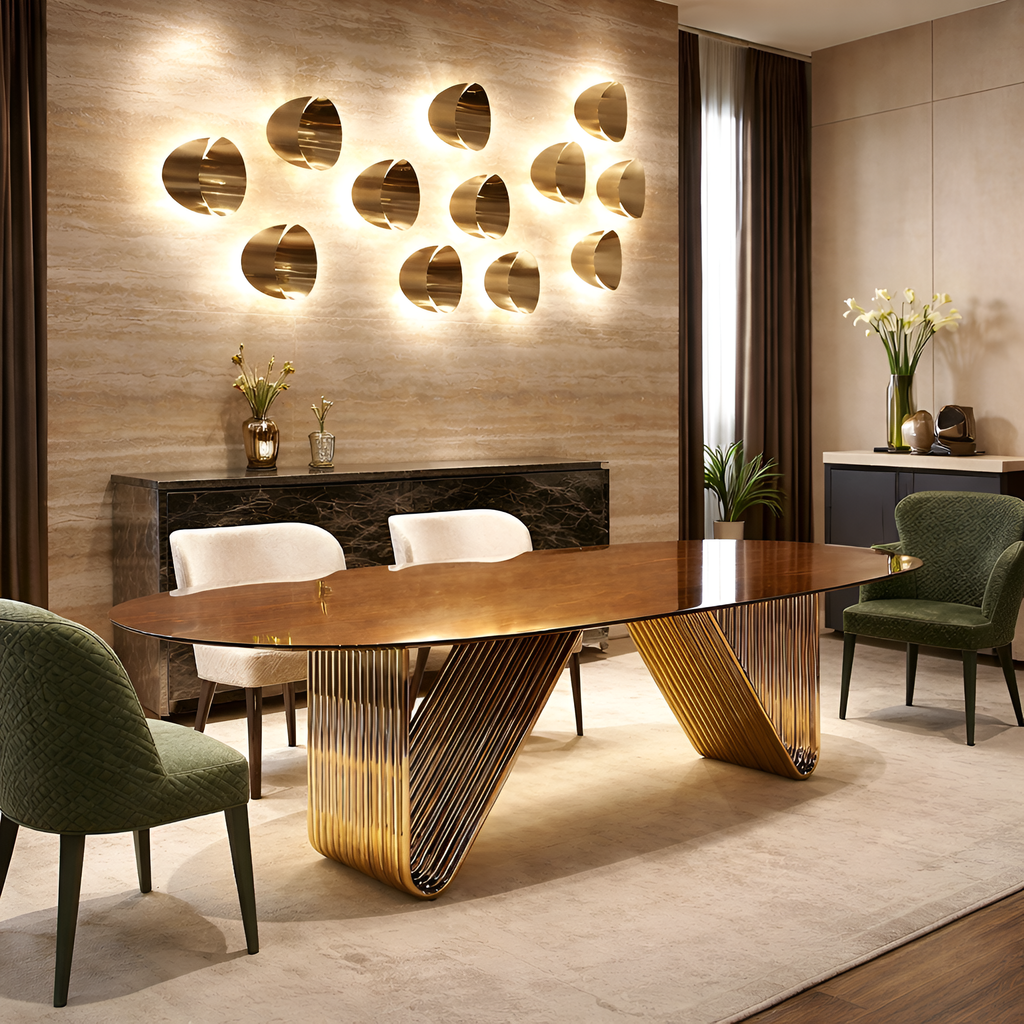 Luxury Oval Dining Table with Gold Base / Lixra