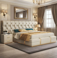 Elevated Luxury High-Headboard Leather Bed / Lixra