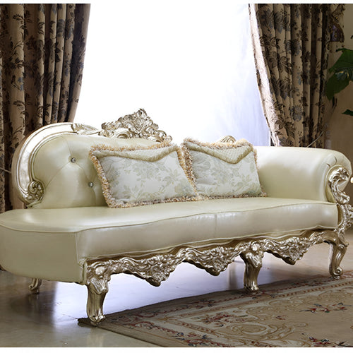 European Button Tufted Leather Chaise Lounge / Lixra