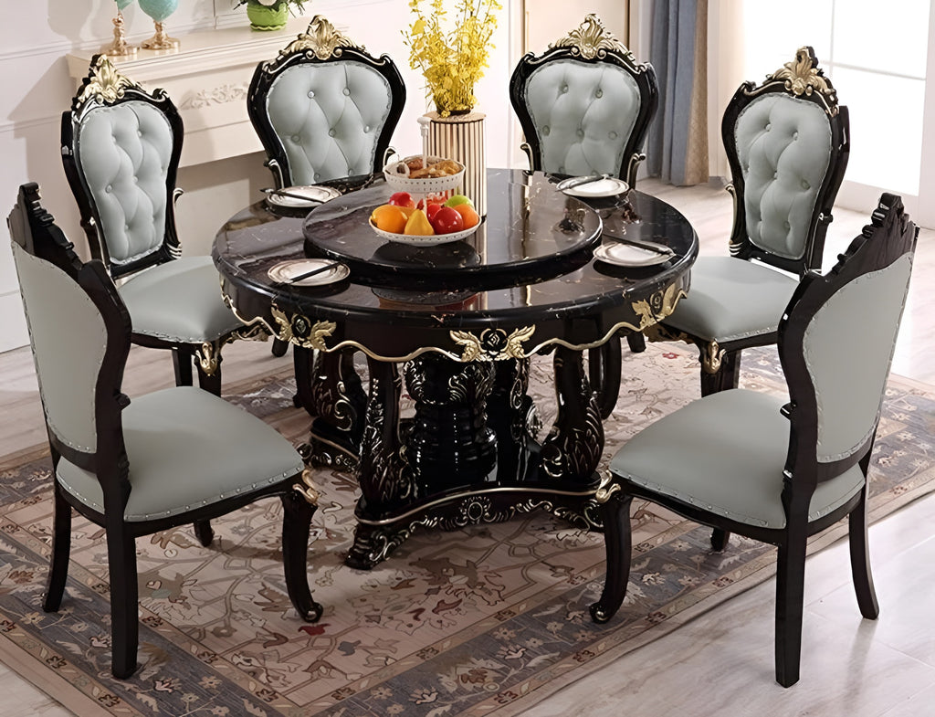 European Marble Wooden Dining Table Set for 6 / Lixra