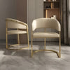 Set Of 6 Golden Finish Leather Dining Chairs / Lixra