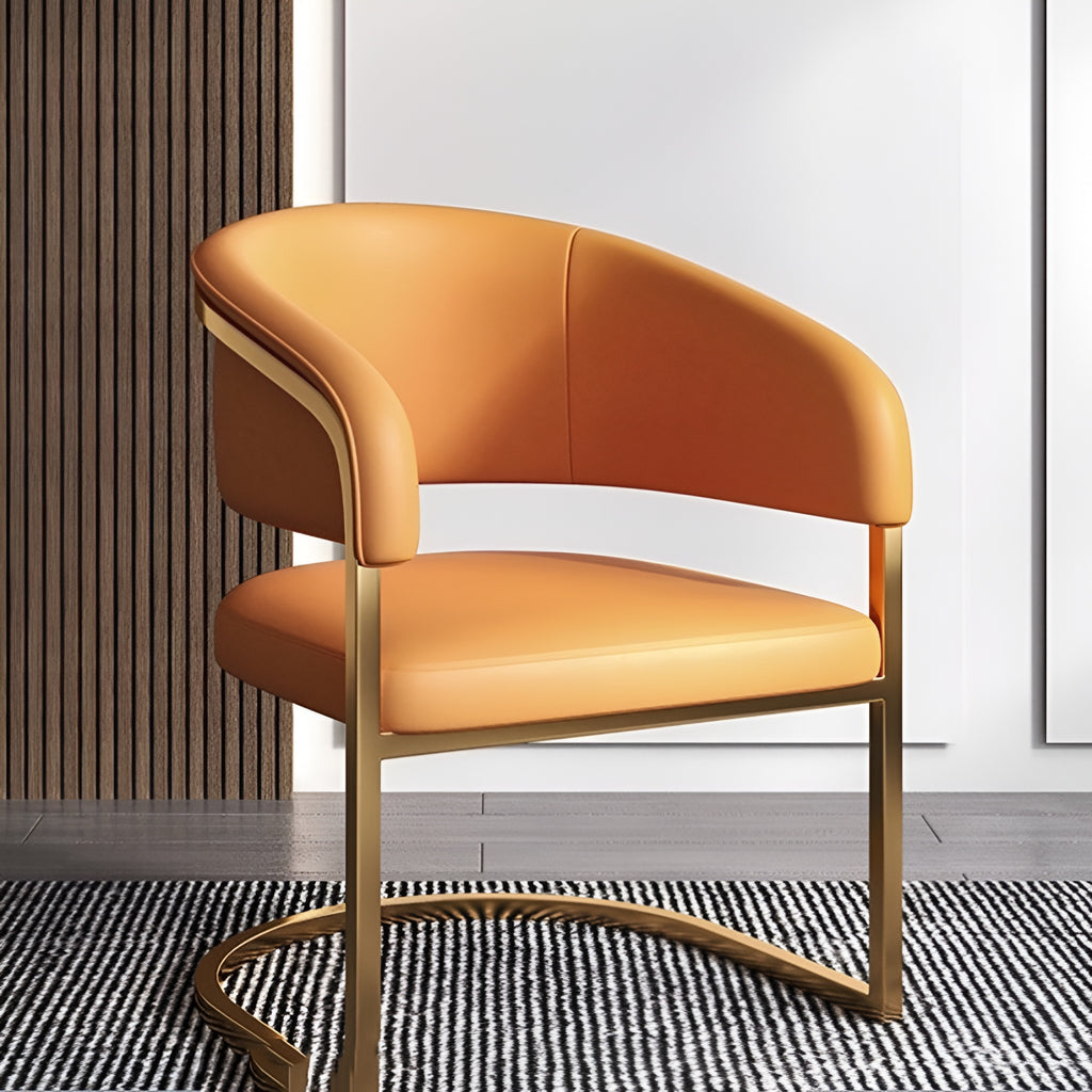Set Of 6 Golden Finish Leather Dining Chairs / Lixra