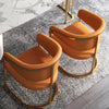 Set Of 6 Golden Finish Leather Dining Chairs / Lixra