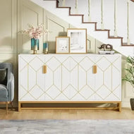 Functional Beauty Wood Buffet Cabinet With Gold-line Handles / lixra