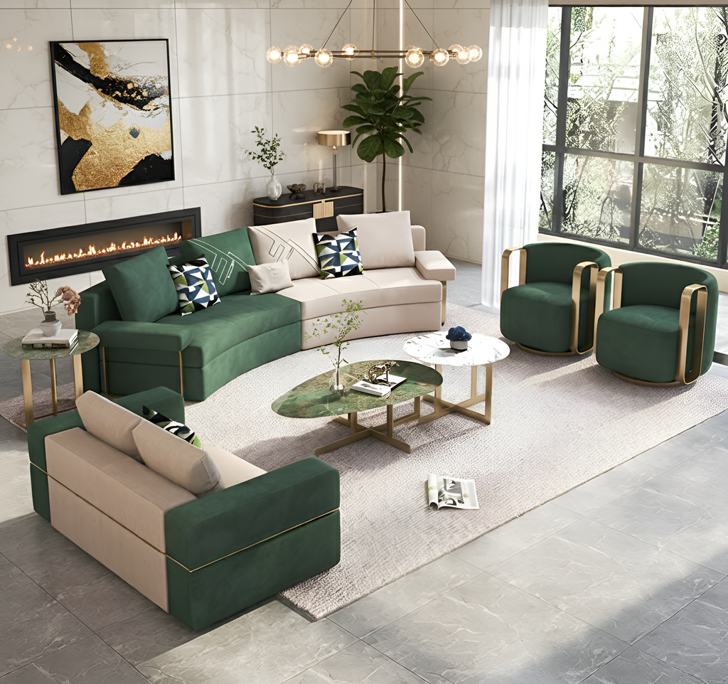 Contemporary Curved Velvet Fabric Sofa Set / Lixra