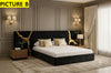 Modern Designer Fabric Bed with Gold Accents / Lixra