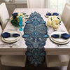 Beaded Navy Blue Table Runner with Intricate Paisley Floral Design / Lixra