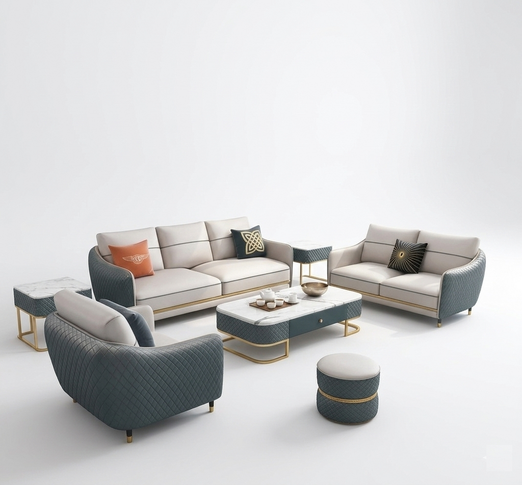 Luxurious Leather Upholstery Sofa Set