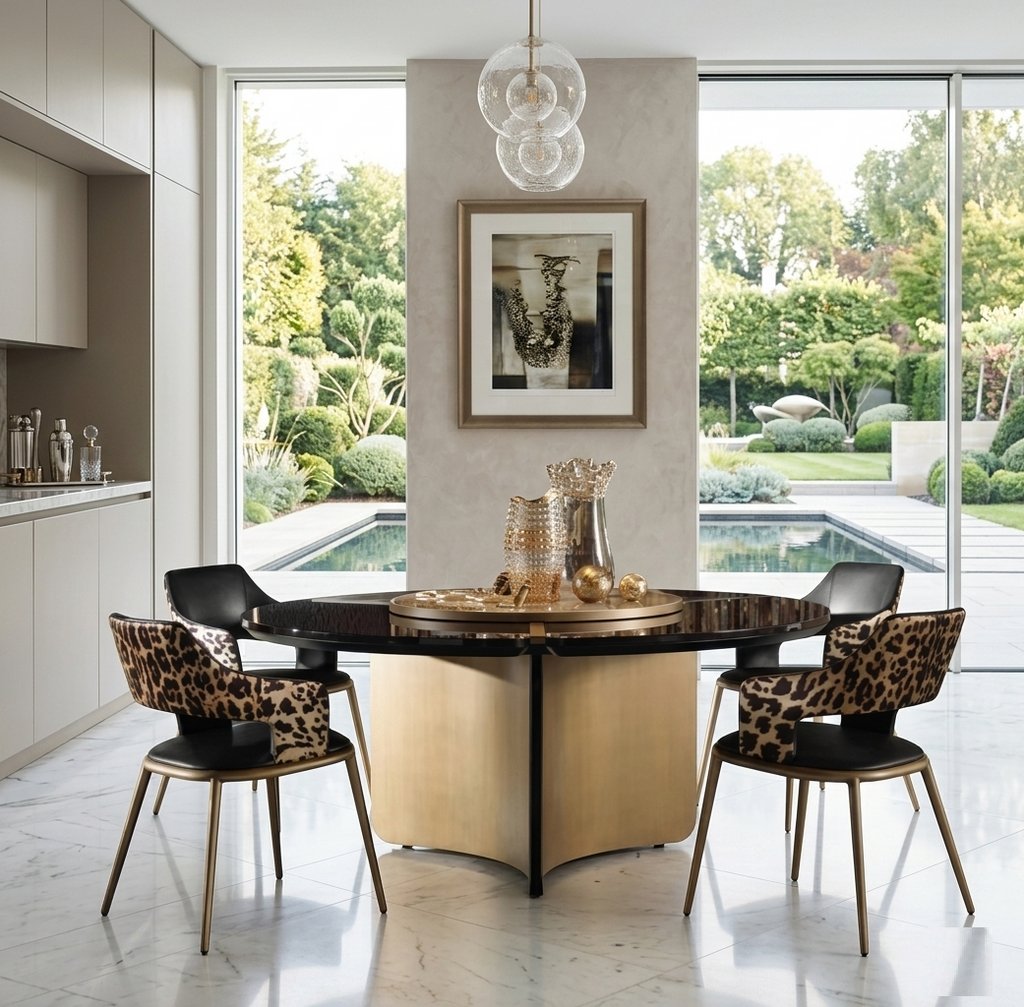 Luxurious Wooden Top Round Dining Table Set / Lixra