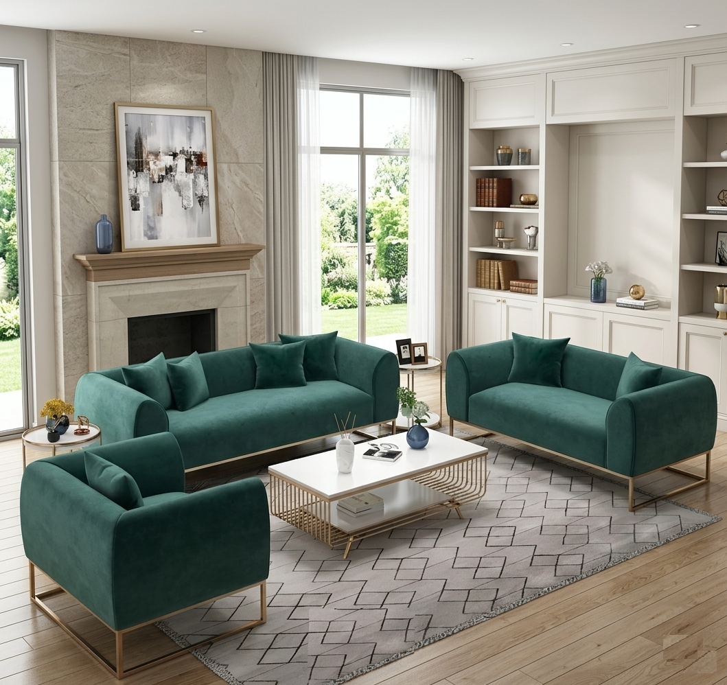 3-Pcs Luxurious Velvet Fabric Sofa Set for Your Home