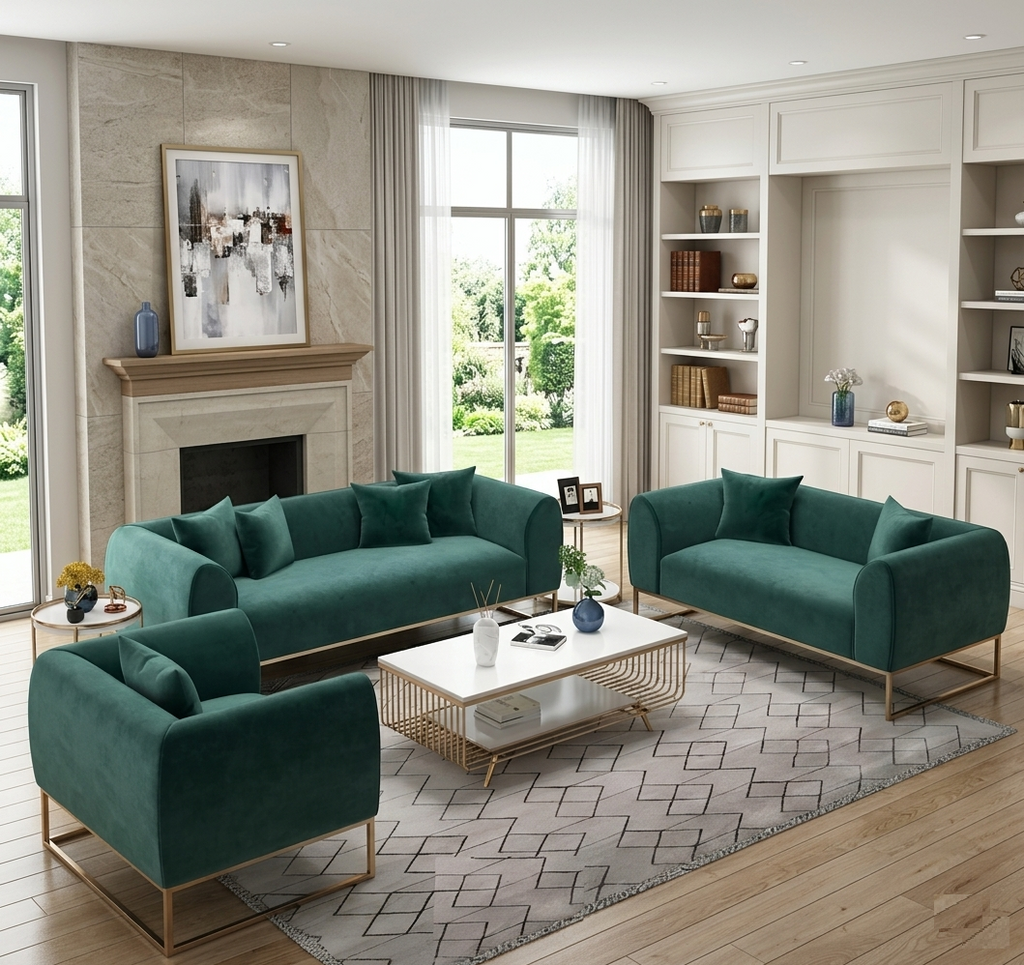 3-Pcs Luxurious Velvet Fabric Sofa Set / Lixra