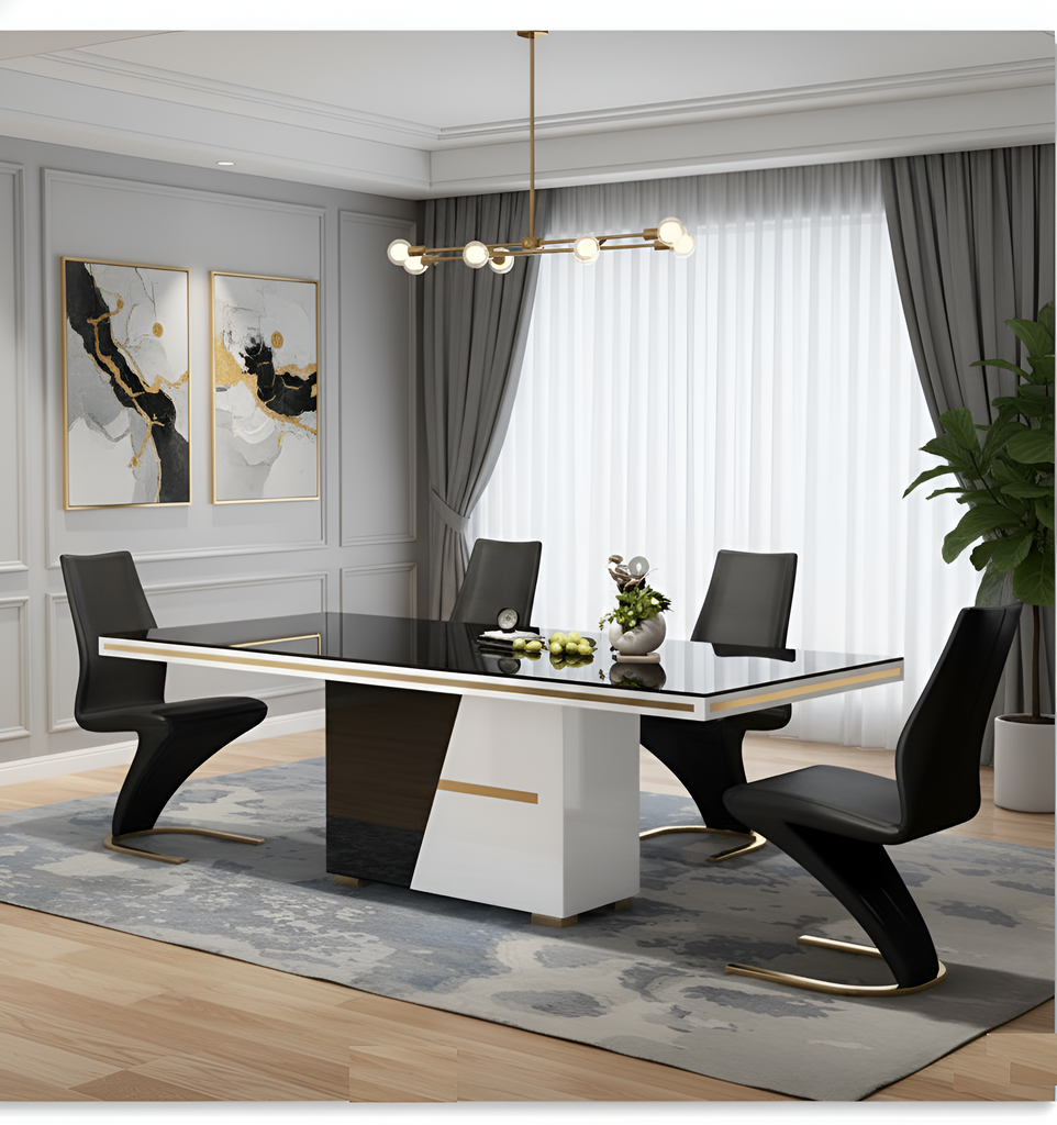 Glossy Glass-Top Exquisite Dining Table Set / Lixra
