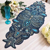 Beaded Navy Blue Table Runner with Intricate Paisley Floral Design / Lixra