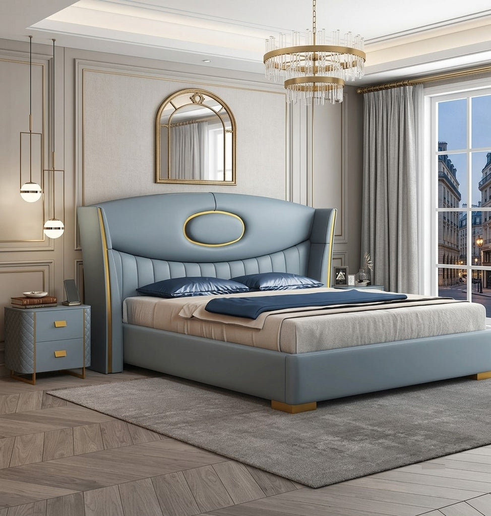 Elegant Leather Upholstered Bed with Wooden Structure / Lixra